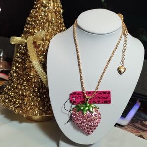 Betsey Johnson Pink and Green Strawberry Necklace